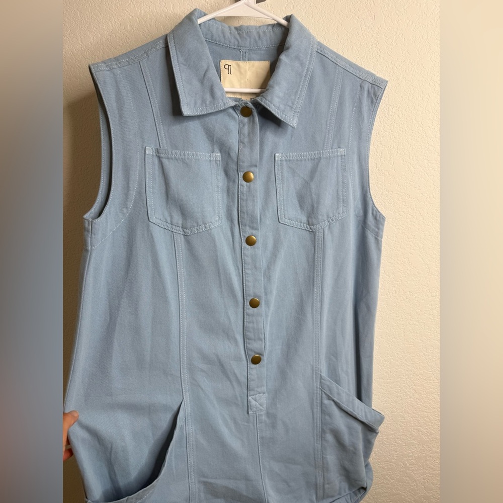 Anthropologie Pilcro Sleeveless Collared Romper Blue Sz Small - Picture 11 of 15